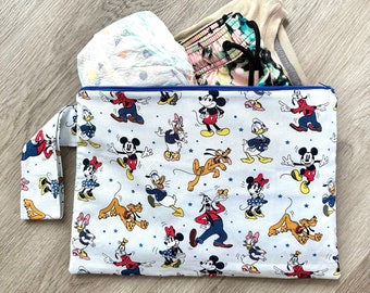 Vintage Style Mickey Mouse Print Large Wet Bag - Swim Bag, Travel Pouch, Diaper Bag, Donald, Daisy, Goofy, Pluto, Minnie Mouse