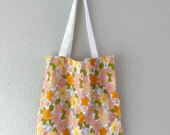 Vintage Floral Print Tote Bag: Lightweight Travel Shopping Bag