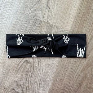Skeleton Hand Print Knotted Soft Headband - Adult Headband, Turban Headband, Halloween Headband