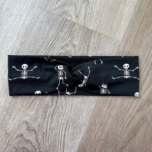 Black Skeleton Print Crisscross Soft Stretchy Headband - Adult Headband, Turban Headband, Halloween Headband
