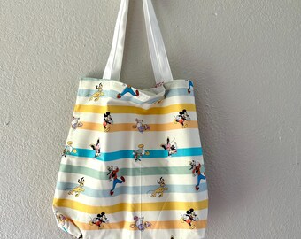 Striped Tote Bag – Magical Friends Print, Lightweight Travel Shoulder Bag