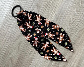 Gingerbread Man Skeleton Print Hair Tie Scarf - Spooky Christmas, Winter, Holiday Season, Christmas, Hair Scarf, Hair Accessories