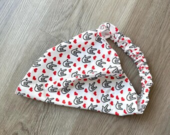 I Love You Sign Heart Print Scarf Headband - Cottagecore, Hair Accessory, Elastic