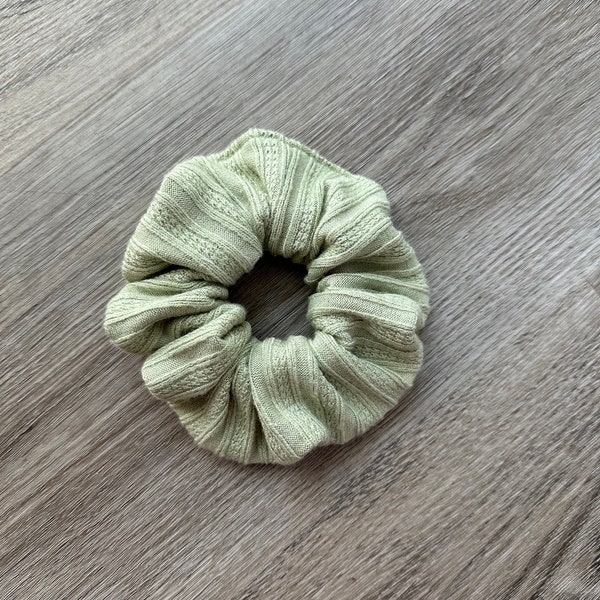 Sage Green Pointelle Knit Scrunchie - Hair tie, Soft Scrunchie, Girly, Hair Accessories