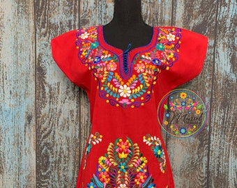 Small Mexican Floral Embroidered Kimono Dress- Vestido Kimono Bordado Mexicano