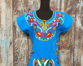 Medium Mexican Floral Embroidered Kimono Dress- Vestido Kimono Bordado Mexicano