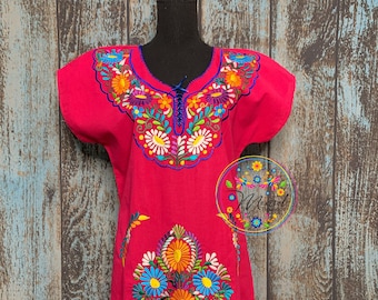 Medium Mexican Floral Embroidered Kimono Dress- Vestido Kimono Bordado Mexicano