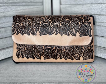 Leather Hand-Tooled Handbag/Embossed Mexican Leather Purse/Bolsa de Piel Mexicana/ Bolsa Artesanal/Floral purse/ Hand painted