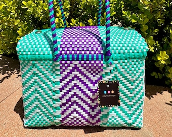 Handwoven Mexican Tote: Medium Recycled Plastic Bag