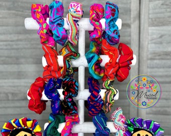 Handmade Cambaya Fabric Scrunchies: Mexican Fiesta Hair Ties