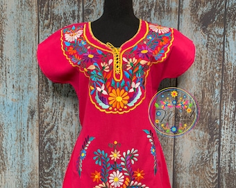 Small Mexican Floral Embroidered Kimono Dress- Vestido Kimono Bordado Mexicano