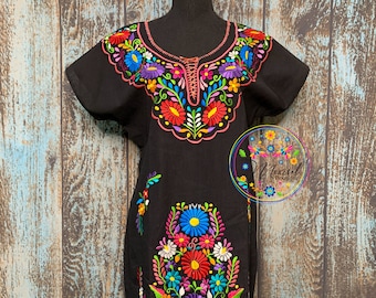 Medium Mexican Floral Embroidered Kimono Dress- Vestido Kimono Bordado Mexicano