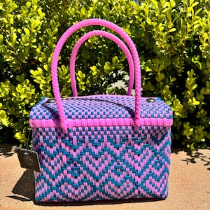 Small Mexican Handwoven Tote, Lunch Bag, Bolsa de Platisco Riciclado, Eco-friendly Handwoven Bag, Mexican Basket Tote, Re-usable Tote Bag