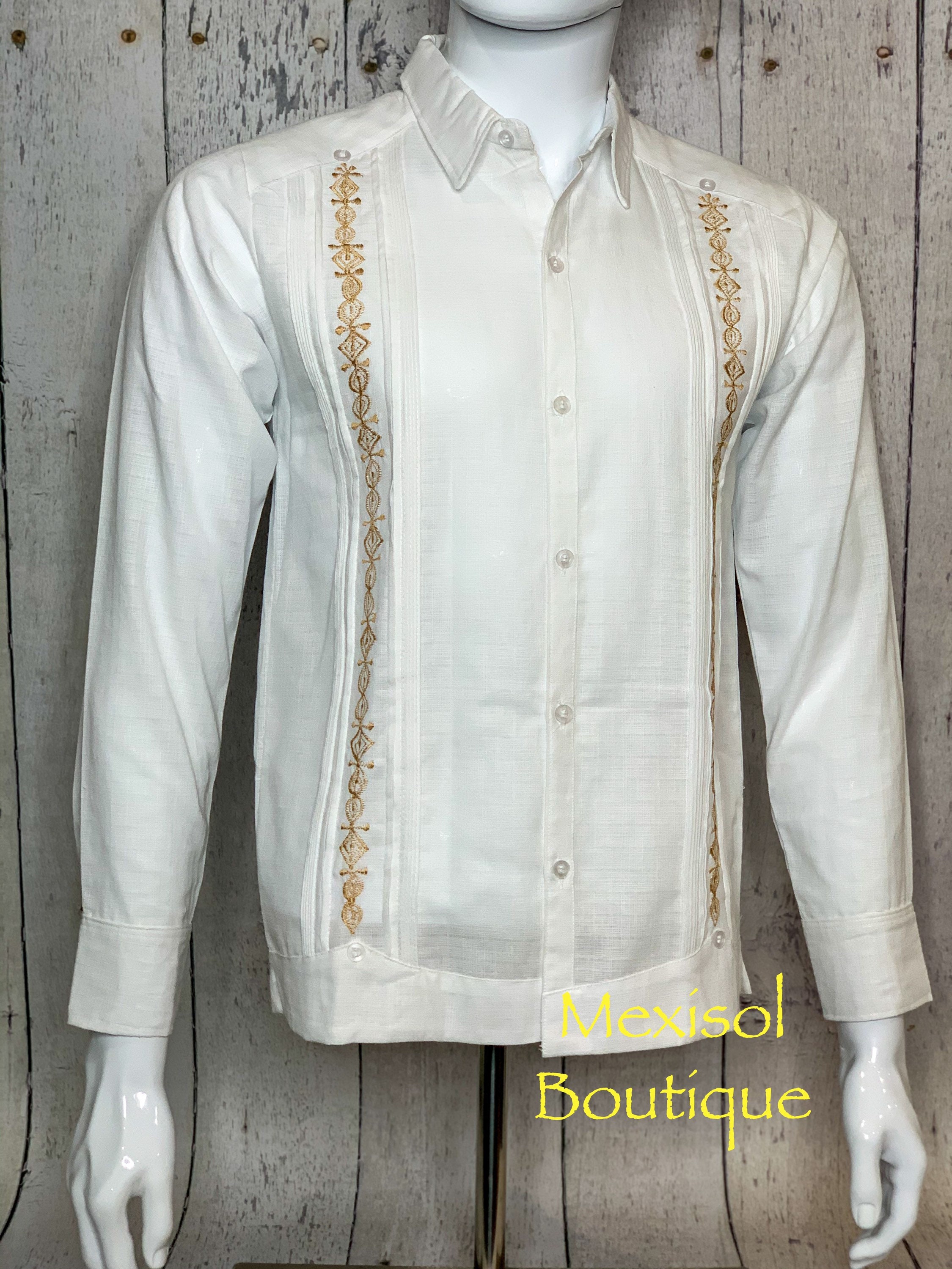 Mens Linen Long Sleeve Embroidered Guayabera Guayabera Bordada Manga Larga Para Hombre De Lino Etsy Ireland