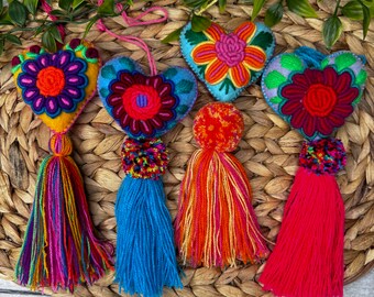 Heart Felt Tassel, Pom Pom, Mexican Pom Pom, Hanging Tassel, Embroidered Tassel