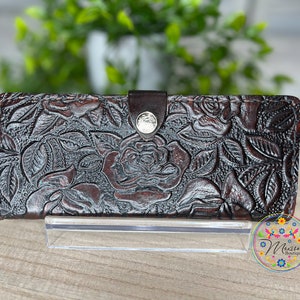Rose Hand-tooled Leather Wallet, Bifold Wallet