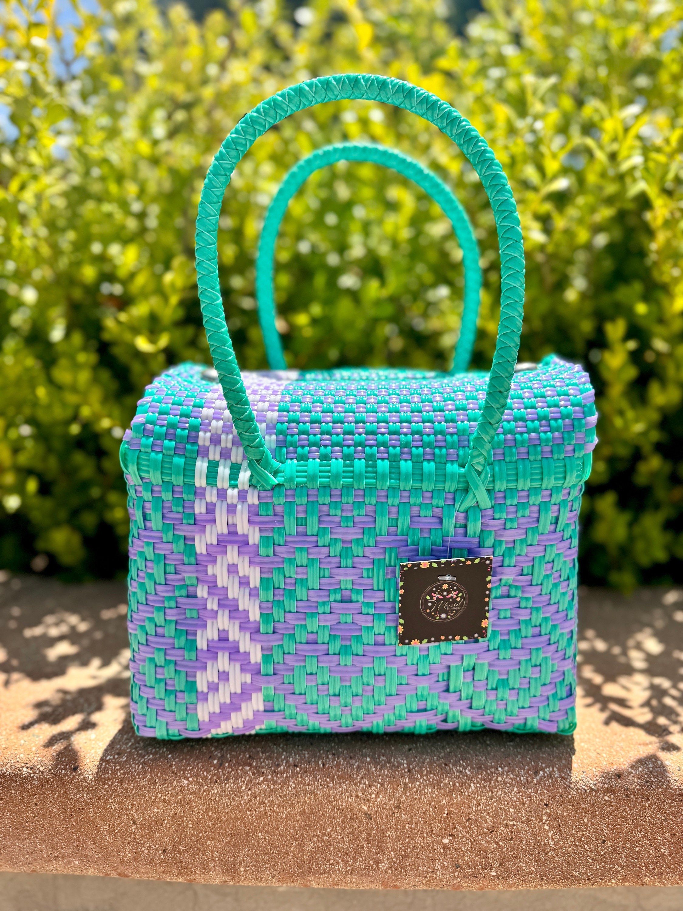 Small Mexican Handwoven Tote, Lunch Bag, Bolsa de Platisco Riciclado,  Eco-friendly Handwoven Bag, Mexican Basket Tote, Re-usable Tote Bag