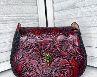 Rosé Leather Hand-Tooled Handbag/Embossed Mexican Leather Purse/Bolsa de Piel Mexicana/ Bolsa Artesanal/Floral purse/ Hand painted