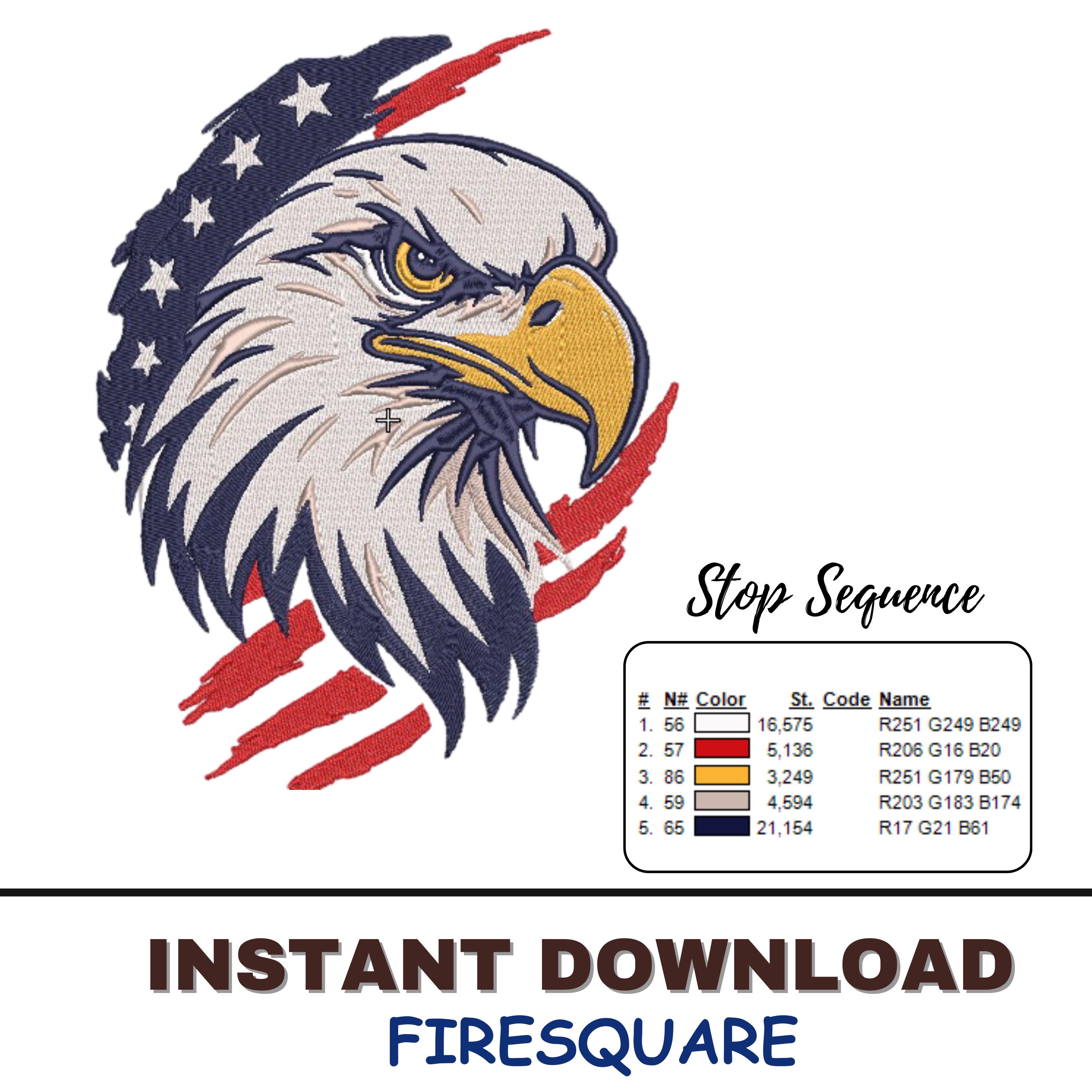 Bald Eagle Embroidery Design, American Flag Patriotic Digital File, USA ...