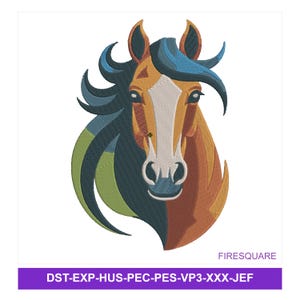 Modern Mosaic Horse Embroidery Design | Geometric Horse Machine Embroidery File | Colorful Equine Pattern