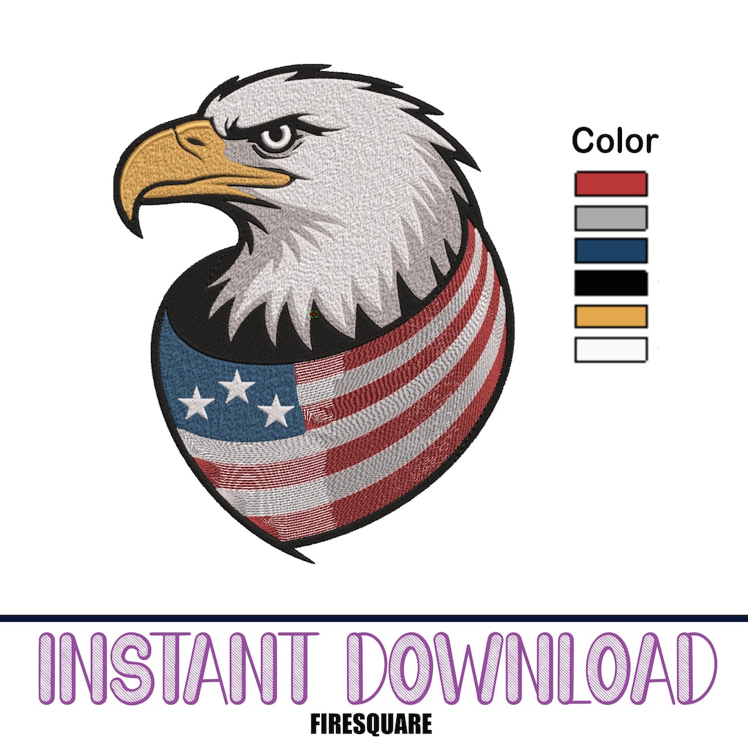 American Eagle Flag Embroidery Design, Patriotic Bald Eagle Head ...