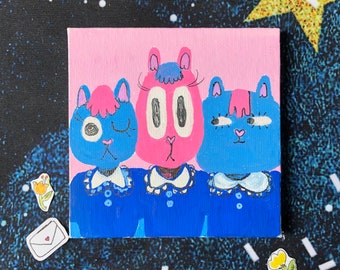 Cat Sisters Original Mini Canvas Painting