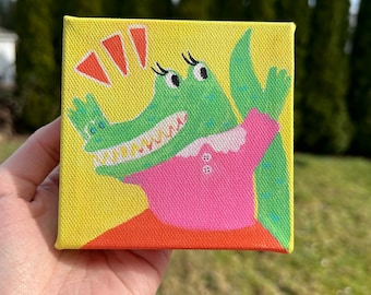 Happy Gator 4x4" Mini Canvas Painting