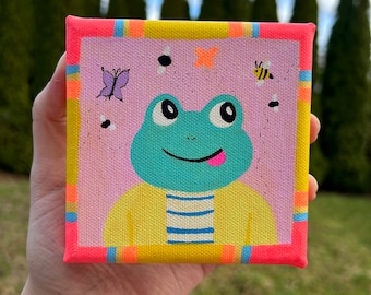 Frog & Bugs 4x4" Canvas Wall Art