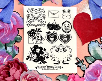 Love and Heart-themed Temporary Tattoo Sheet