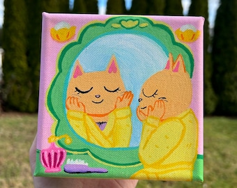 Self Love Cat 5x5 Canvas Painting Wall Art