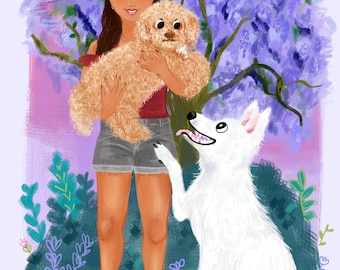 Custom One Subject Digital Portrait with Pets for Birthday, Graduation,  Anniversary Gift