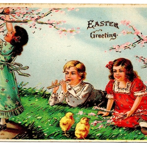 Vintage Ostern Karte.  c1910s, Kirschblüte
