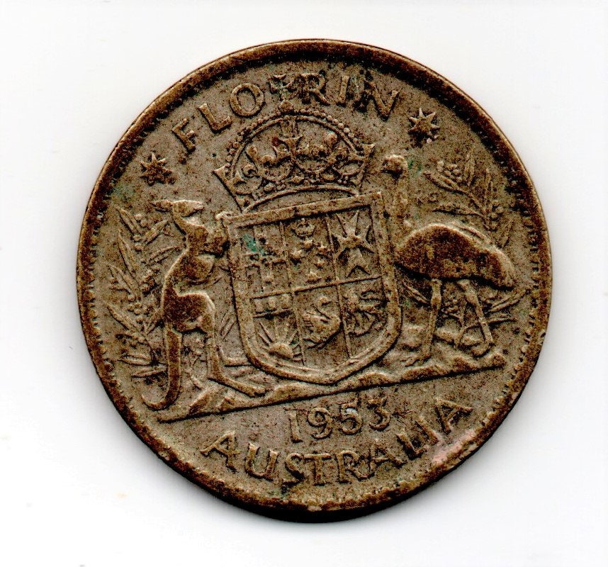 AUSTRALIA 1953 QUEEN ELIZABETH II SILVER FLORIN Two Shillings 2/ COIN 