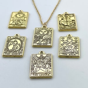 Collier pendentif à breloque en or de carte de tarot, acier inoxydable, chaîne de câbles