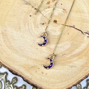 Blue Moon Coin Threader Earrings, Gold Plated Threaders