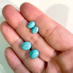 Turquoise Oval Gemstone Stud Earrings, Stainless Steel Ear Posts