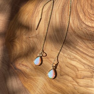 Opal Teardrop, Gold or Rhodium Plated, Threader Earrings, Gold or Sterling Silver Plated Threaders