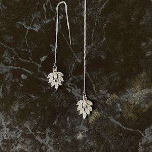 Diamond Crystal Leaf Charm Threader Earrings, Gold Plated Threaders, BCD