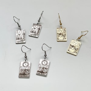 Boucles d'oreilles pendantes Tarot Cards, acier inoxydable, le soleil, la lune, l'étoile
