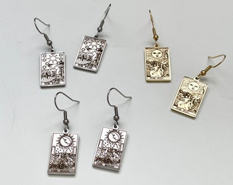 Boucles d'oreilles pendantes cartes de tarot, acier inoxydable, le soleil, la lune, l'étoile