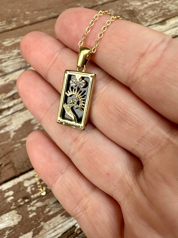 Collier Pendentif Carte Tarot Et Zodiaque - Acier Inoxydable Plaqué Or, Chaîne 40+5 Cm, Style Rétro Pour Femme