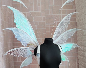 Iridescent white wings, Transparent fairy wings, Wedding fairy wings, Carnival wings