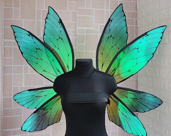 Green iridescent fairy wings, large fairy wings for adult costume cosplay