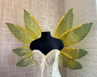 Lightweight yellow-green fairy wings with gold veins, Cosplay accesories, Fairy wings for adult