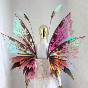Iridescent Forest fairy wings, Rose fairy wings, Leaf wings, Iridescent Pink fairy wings, Natural fairy wings, Wings photo prop