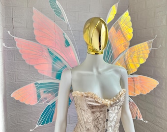 Multicolor iridescent white wings with white veins, Cosplay accesories, Fairy Wings for adult