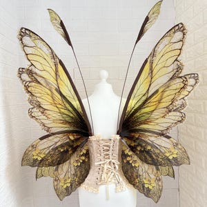 Gold Yellow fairy wings, Fairy Style Forest Butterfly Fantasy Wings, Natural Fairy Wings Festivals and Photo Shoots, Elf wings