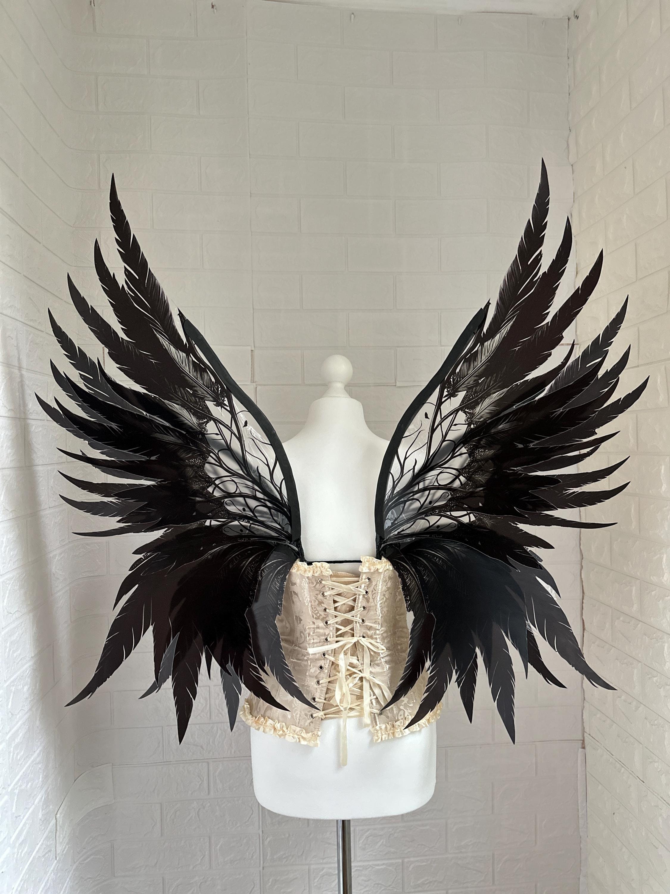 Plastic Wings with black feather pattern, Black fairy wings, Gothic fairy wings, Fairy wings for adult, Elf wings