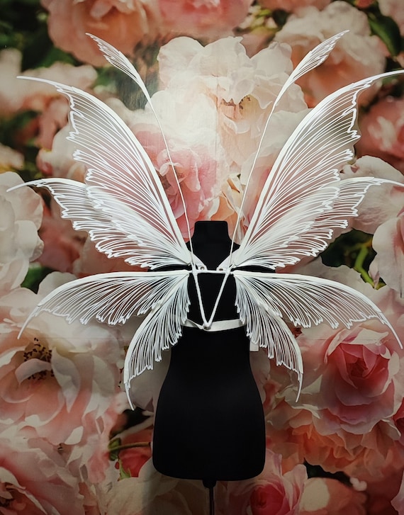 プラスチック製の白い妖精の羽、透明な妖精の羽、結婚式の妖精の羽