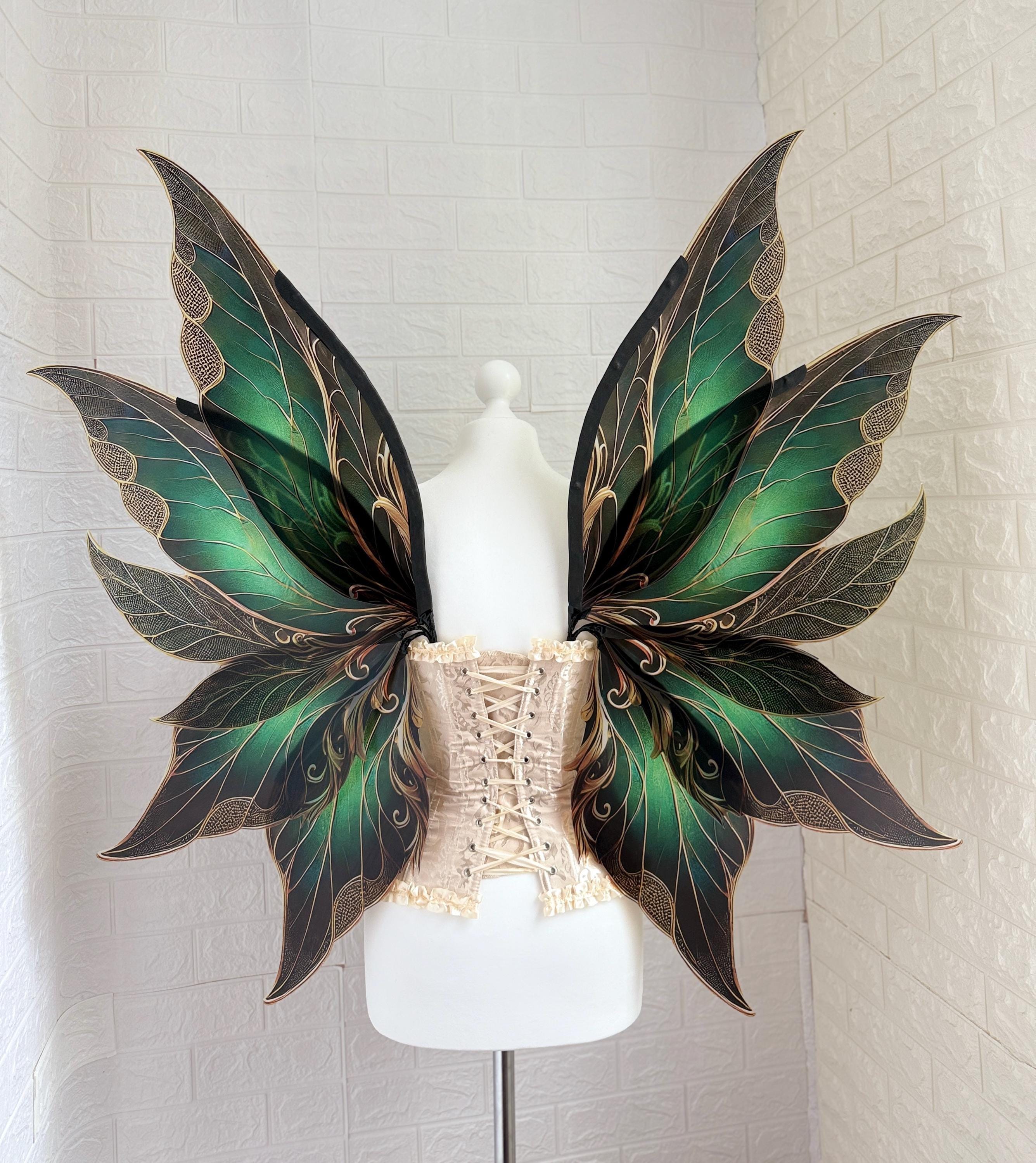 Green Forest Fairy Wings “Emerald Thorne” | Handmade Elven Costume Wings for Cosplay & Festivals